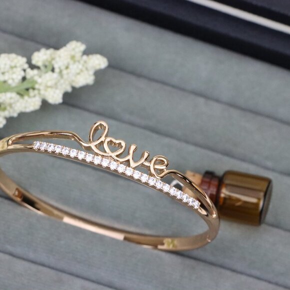 Rose Gold Love Text CZ Bangle – 2.36 Inch Elegant Romantic Style, XPBL0534 - Picture 11 of 12